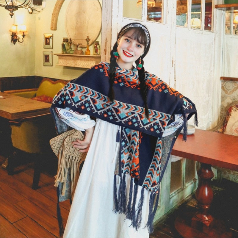 Zen Healing Tibetan Shawl Knitting Warm Cloak Tibetan Scarf Womens Scarf