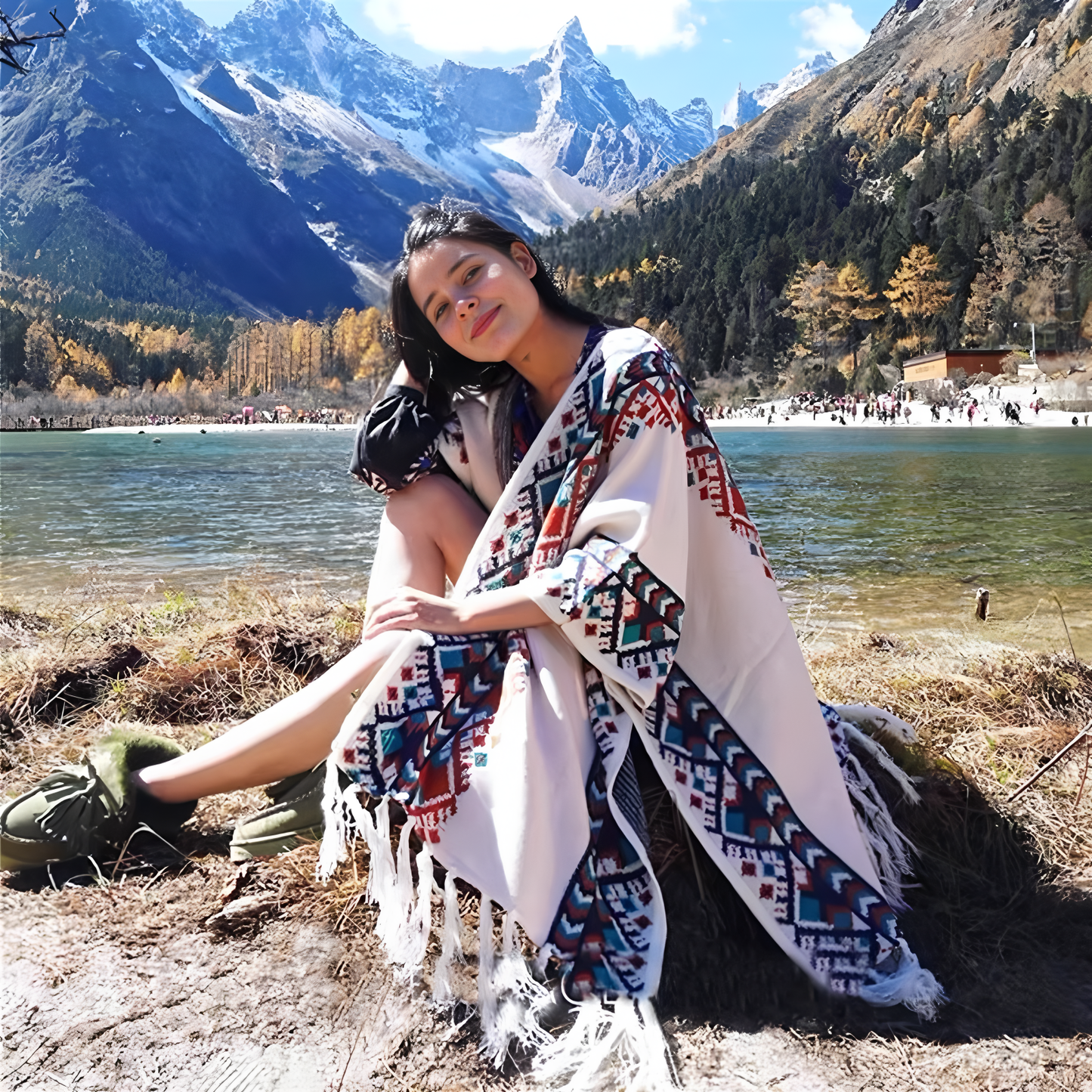 Zen Healing Tibetan Shawl Knitting Warm Cloak Tibetan Scarf Womens Scarf