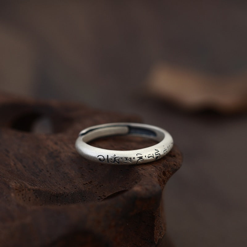 Zen Healing Tibetan Six True Words 925 Silver Calm Ring