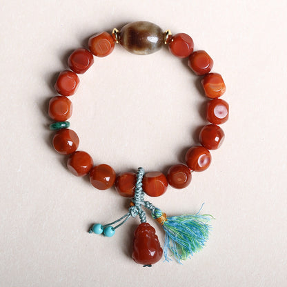 Zen Healing Tibetan South Red Agate Dzi Bead Pi Xiu Prosperity Bracelet