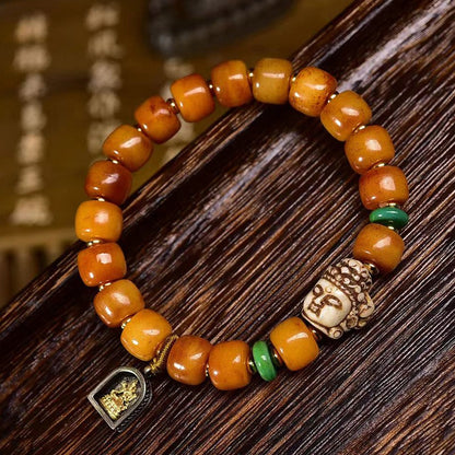 Zen Healing Tibetan Yak Bone Buddha Pendant Blessing Bracelet