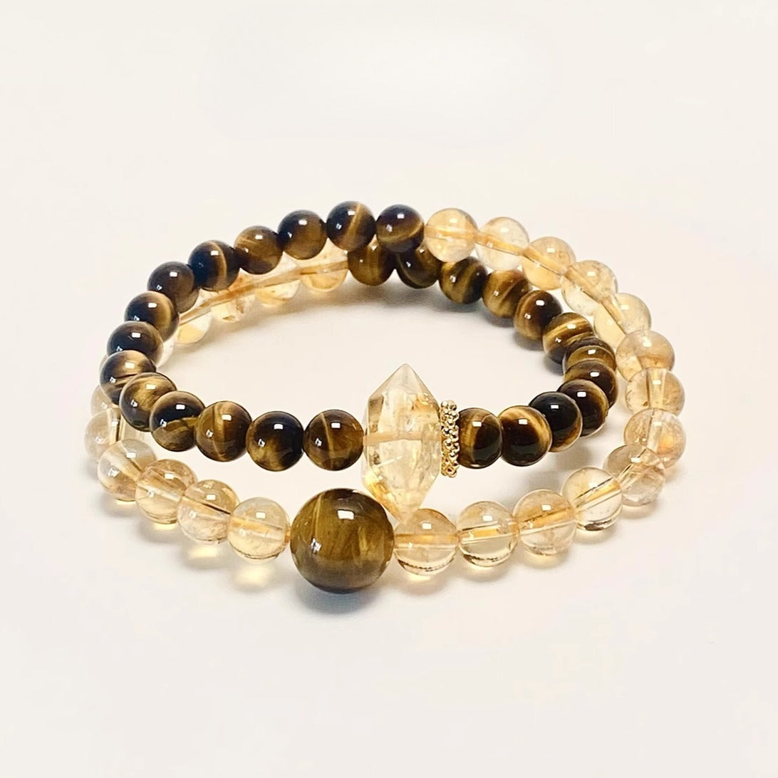 Zen Healing Tiger Eye Citrine Empowerment Abundance Double Wrap Bracelet