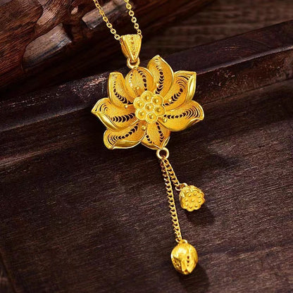 Zen Healing Vietnamese Sand Gold Lotus Pendant Blessing Necklace