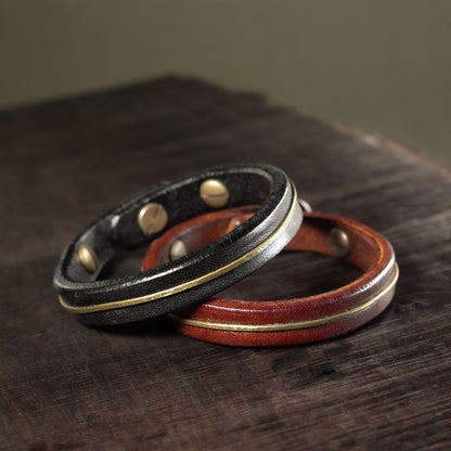 Zen Healing Vintage Leather Copper Design Strength Couple Bracelet