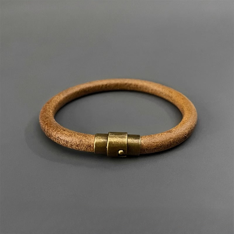 Zen Healing Vintage Leather Luck Copper Magnetic Buckle Bracelet