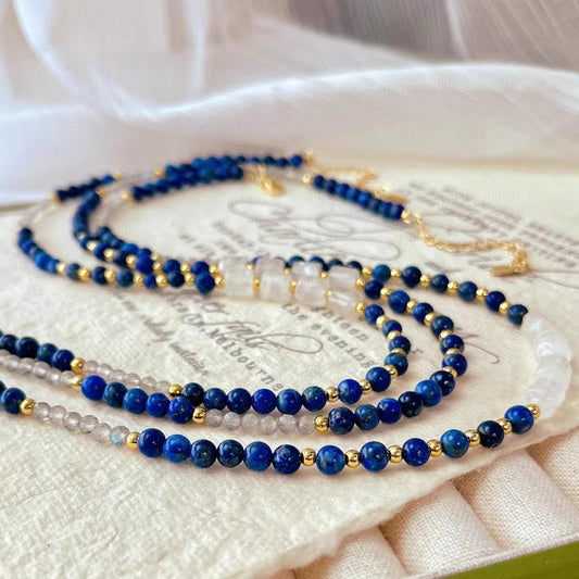 Zen Healing Vintage Natural Lapis Lazuli Clear Quartz Clarity & Balance Choker Necklace