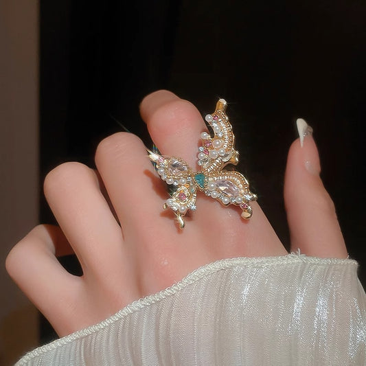 Zen Healing Vintage Pearl Butterfly Ring