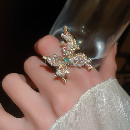 Zen Healing Vintage Pearl Butterfly Ring