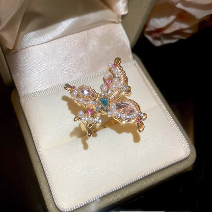 Zen Healing Vintage Pearl Butterfly Ring