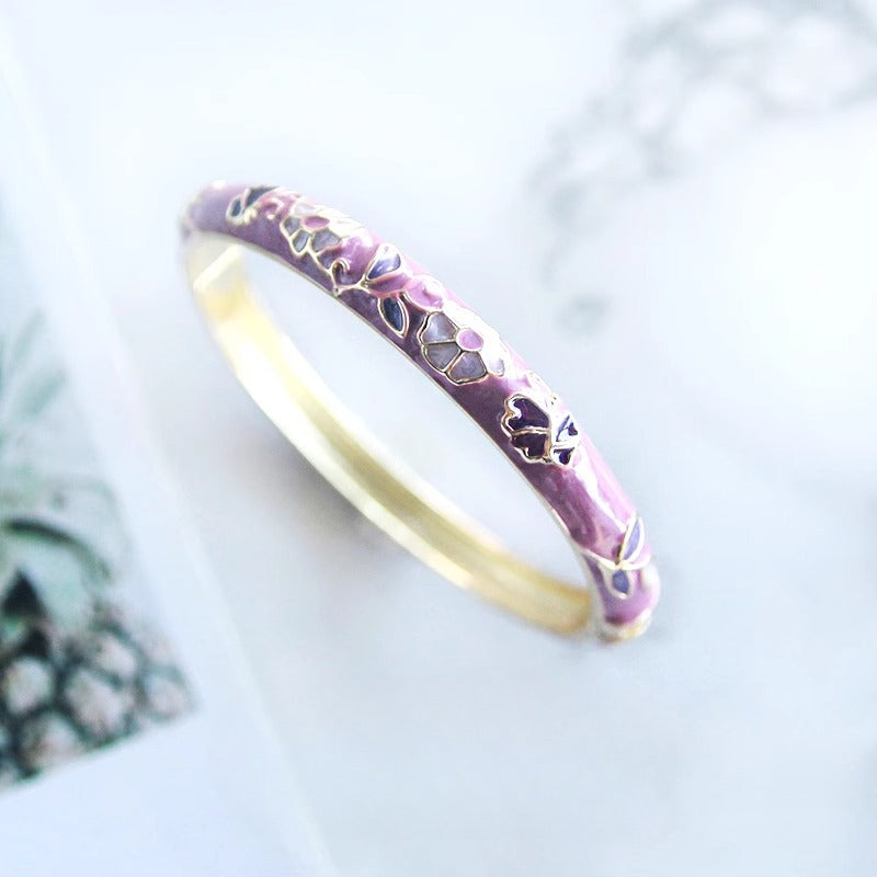 Zen Healing Vintage Purple Enamel Alloy Protection Bangle Bracelet