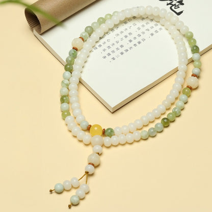 Zen Healing White Bodhi Seed 108 Mala Beads Serpentine Jade Wealth Bracelet