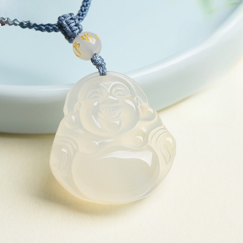 Zen Healing White Chalcedony Buddha Guanyin Luck Peace Necklace