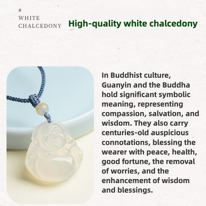 Zen Healing White Chalcedony Buddha Guanyin Luck Peace Necklace