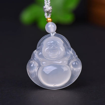 Zen Healing White Jade Good Luck Laughing Buddha Necklace