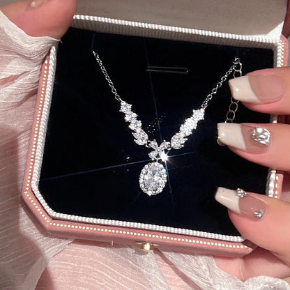 Zen Healing Zircon Silver Luxury Angel Wings Necklace