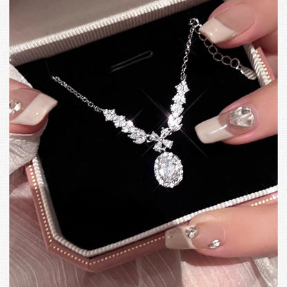 Zen Healing Zircon Silver Luxury Angel Wings Necklace