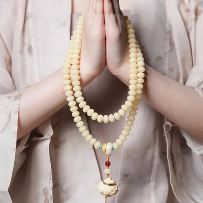 Zen Healing 108 Mala Beads Natural White Jade Bodhi Multi-turn Harmony Bracelet