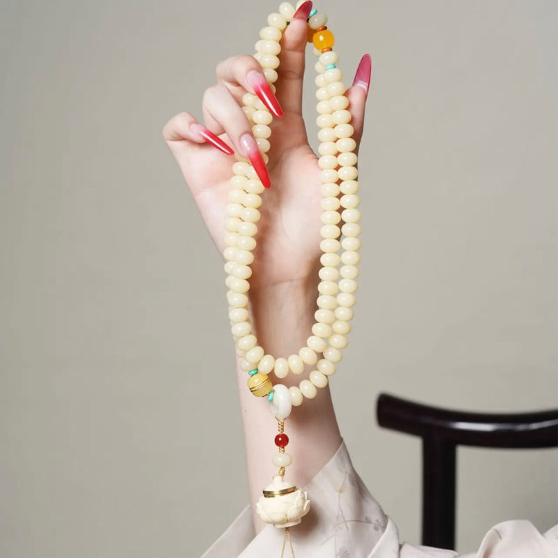 Zen Healing 108 Mala Beads Natural White Jade Bodhi Multi-turn Harmony Bracelet