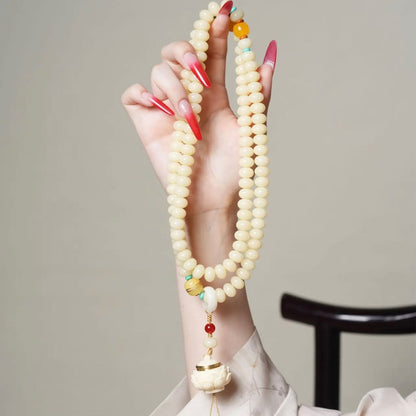 Zen Healing 108 Mala Beads Natural White Jade Bodhi Multi-turn Harmony Bracelet