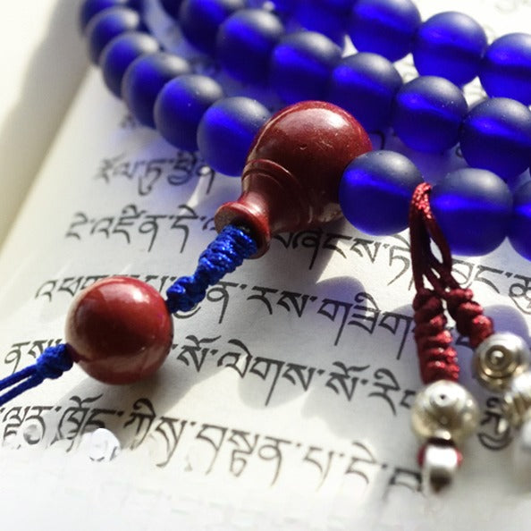 Zen Healing 108 Mala Beads Nepalese Blue Liuli Glass Bead Calm Bracelet