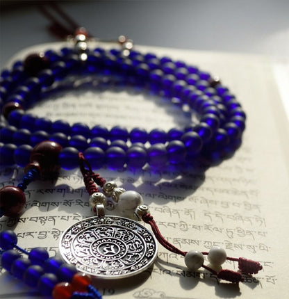 Zen Healing 108 Mala Beads Nepalese Blue Liuli Glass Bead Calm Bracelet