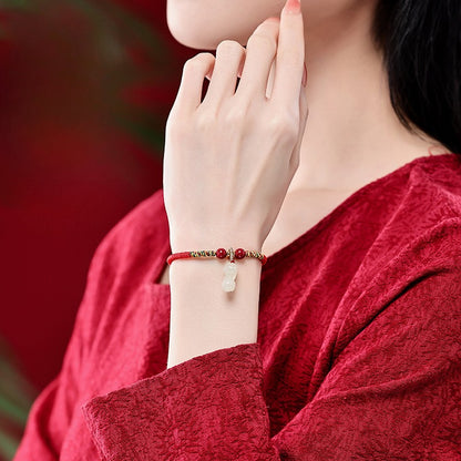 Zen Healing 2025 Chinese Zodiac Hetian Jade Peace Prosperity Red String Bracelet