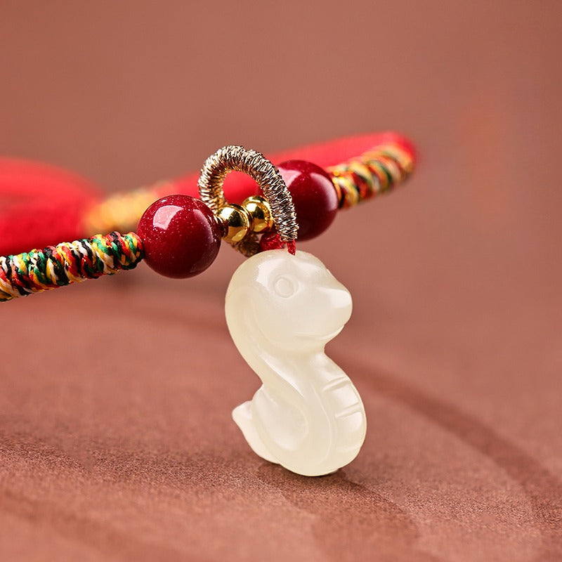 Zen Healing 2025 Chinese Zodiac Hetian Jade Peace Prosperity Red String Bracelet