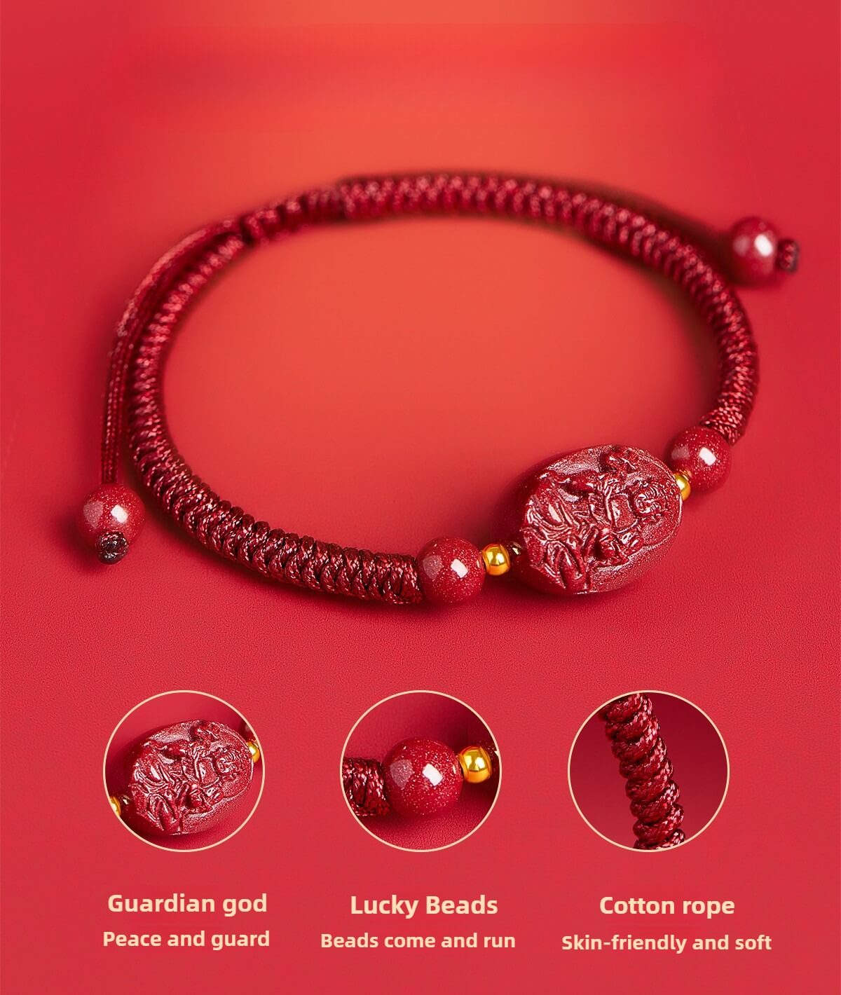 Zen Healing 2025 Chinese Zodiac Natal Buddha Cinnabar Blessing Red String Bracelet