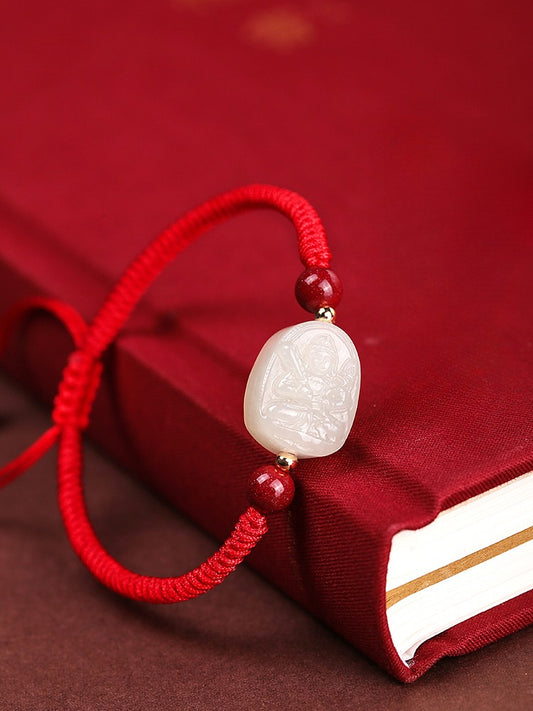 Zen Healing 2025 Chinese Zodiac Natal Buddha Jade Red String Harmony Bracelet