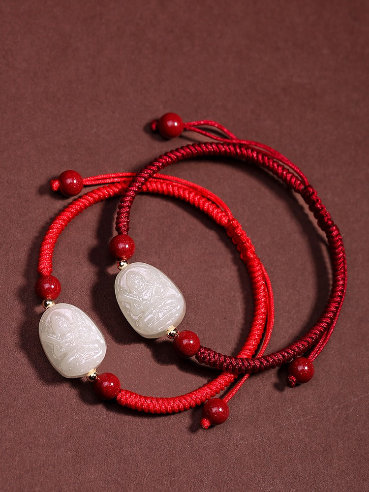 Zen Healing 2025 Chinese Zodiac Natal Buddha Jade Red String Harmony Bracelet