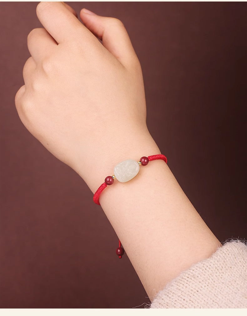 Zen Healing 2025 Chinese Zodiac Natal Buddha Jade Red String Harmony Bracelet