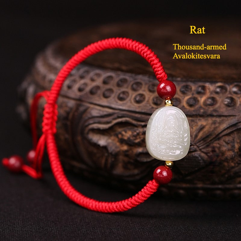 Zen Healing 2025 Chinese Zodiac Natal Buddha Jade Red String Harmony Bracelet
