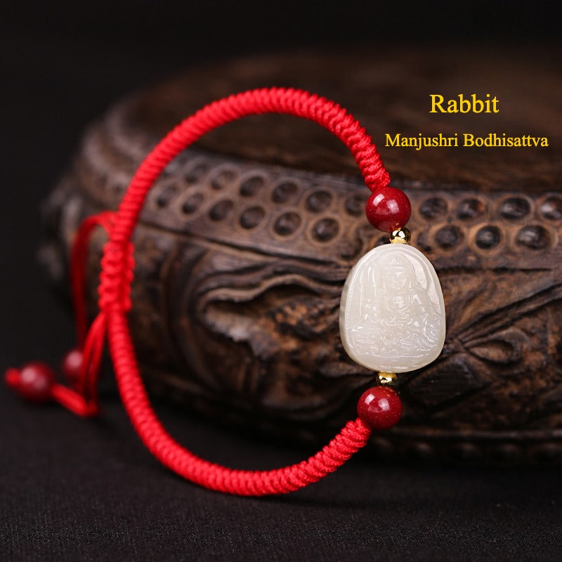 Zen Healing 2025 Chinese Zodiac Natal Buddha Jade Red String Harmony Bracelet