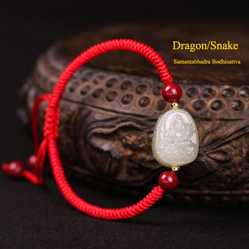 Zen Healing 2025 Chinese Zodiac Natal Buddha Jade Red String Harmony Bracelet