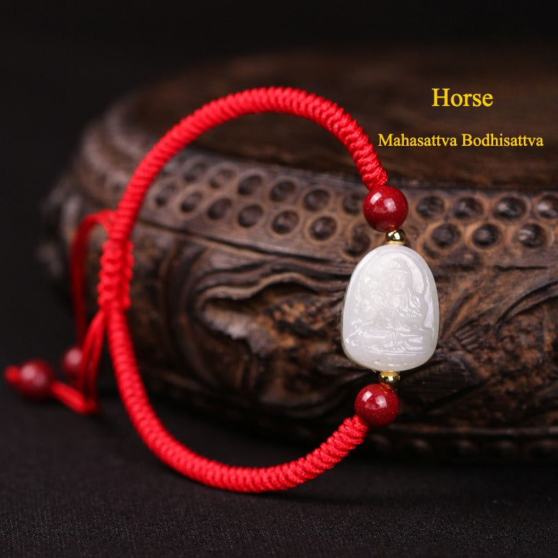 Zen Healing 2025 Chinese Zodiac Natal Buddha Jade Red String Harmony Bracelet