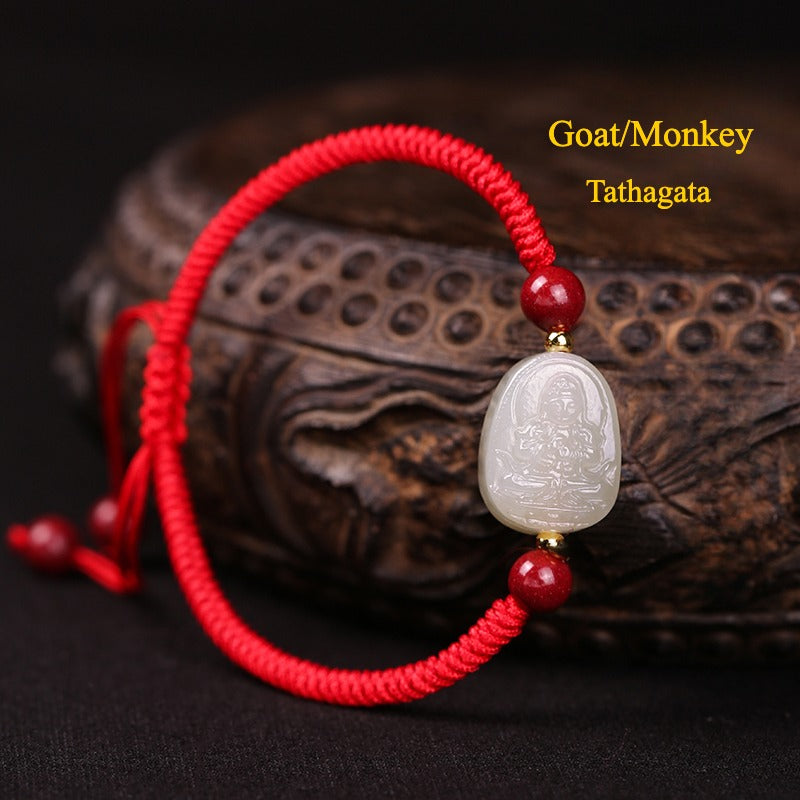 Zen Healing 2025 Chinese Zodiac Natal Buddha Jade Red String Harmony Bracelet