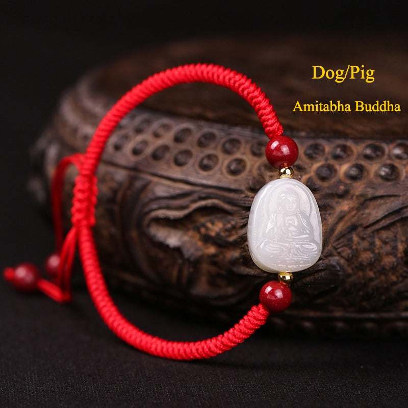 Zen Healing 2025 Chinese Zodiac Natal Buddha Jade Red String Harmony Bracelet