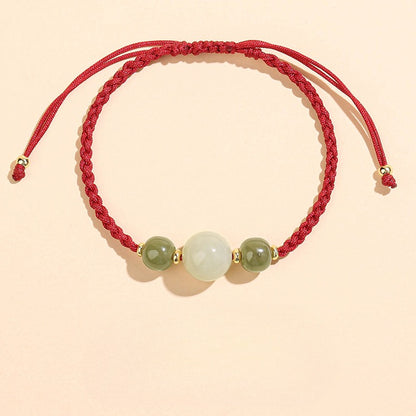 Zen Healing 2025 Chinese Zodiac Snake Hetian Jade Luck Bead Red String Bracelet