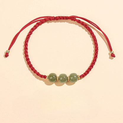 Zen Healing 2025 Chinese Zodiac Snake Hetian Jade Luck Bead Red String Bracelet