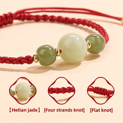 Zen Healing 2025 Chinese Zodiac Snake Hetian Jade Luck Bead Red String Bracelet
