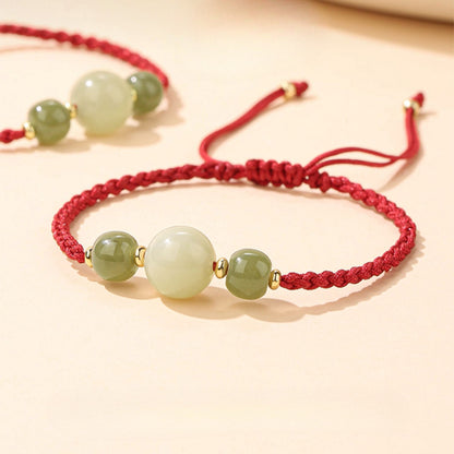 Zen Healing 2025 Chinese Zodiac Snake Hetian Jade Luck Bead Red String Bracelet