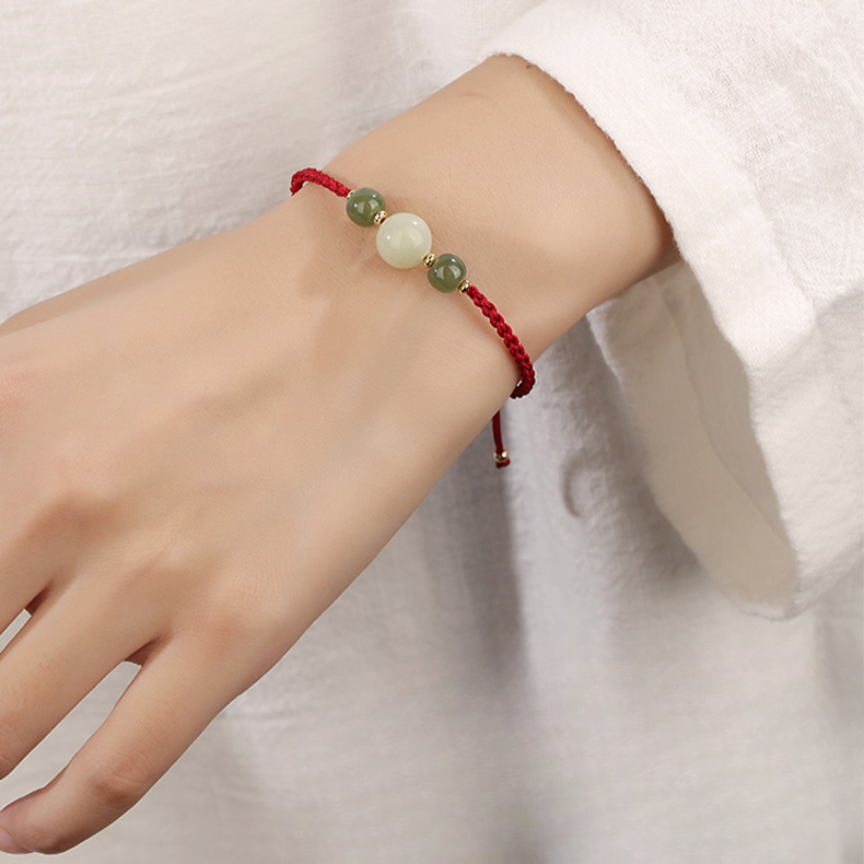 Zen Healing 2025 Chinese Zodiac Snake Hetian Jade Luck Bead Red String Bracelet