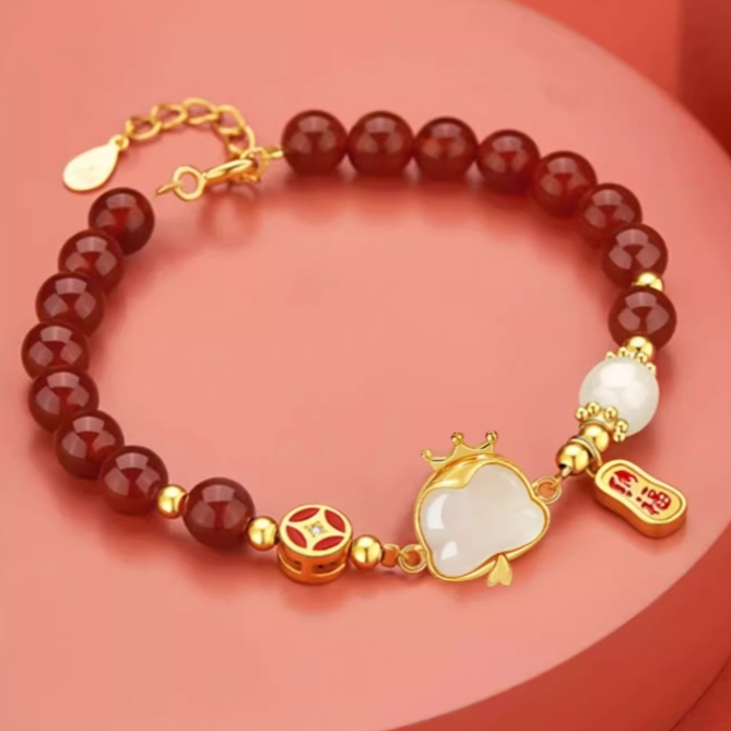 Zen Healing 925 Sterling Silver Hetian Jade Red Agate Year of the Snake Protection Bracelet