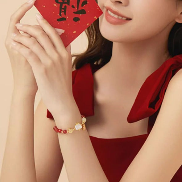 Zen Healing 925 Sterling Silver Hetian Jade Red Agate Year of the Snake Protection Bracelet