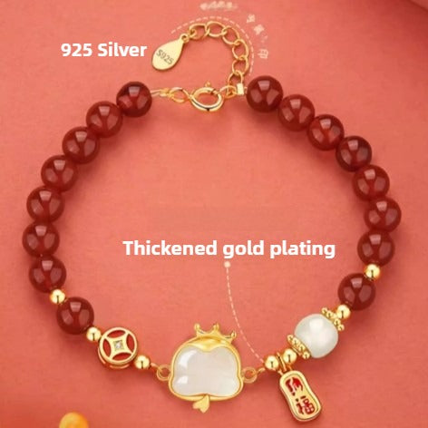 Zen Healing 925 Sterling Silver Hetian Jade Red Agate Year of the Snake Protection Bracelet