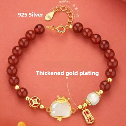 Zen Healing 925 Sterling Silver Hetian Jade Red Agate Year of the Snake Protection Bracelet