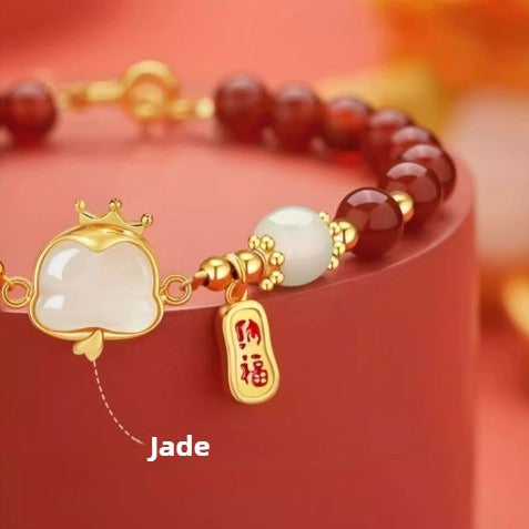 Zen Healing 925 Sterling Silver Hetian Jade Red Agate Year of the Snake Protection Bracelet