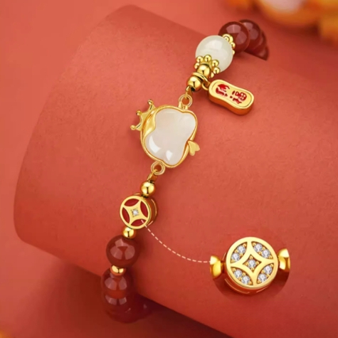 Zen Healing 925 Sterling Silver Hetian Jade Red Agate Year of the Snake Protection Bracelet
