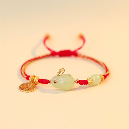 Zen Healing 925 Sterling Silver Jade Rabbit Luck Braided Bracelet