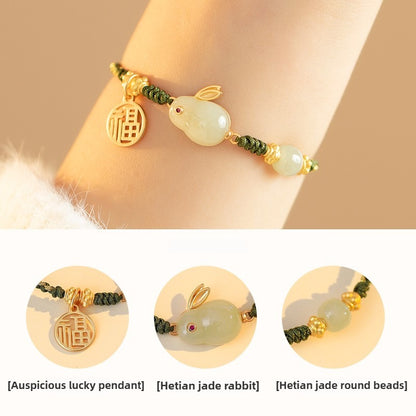 Zen Healing 925 Sterling Silver Jade Rabbit Luck Braided Bracelet